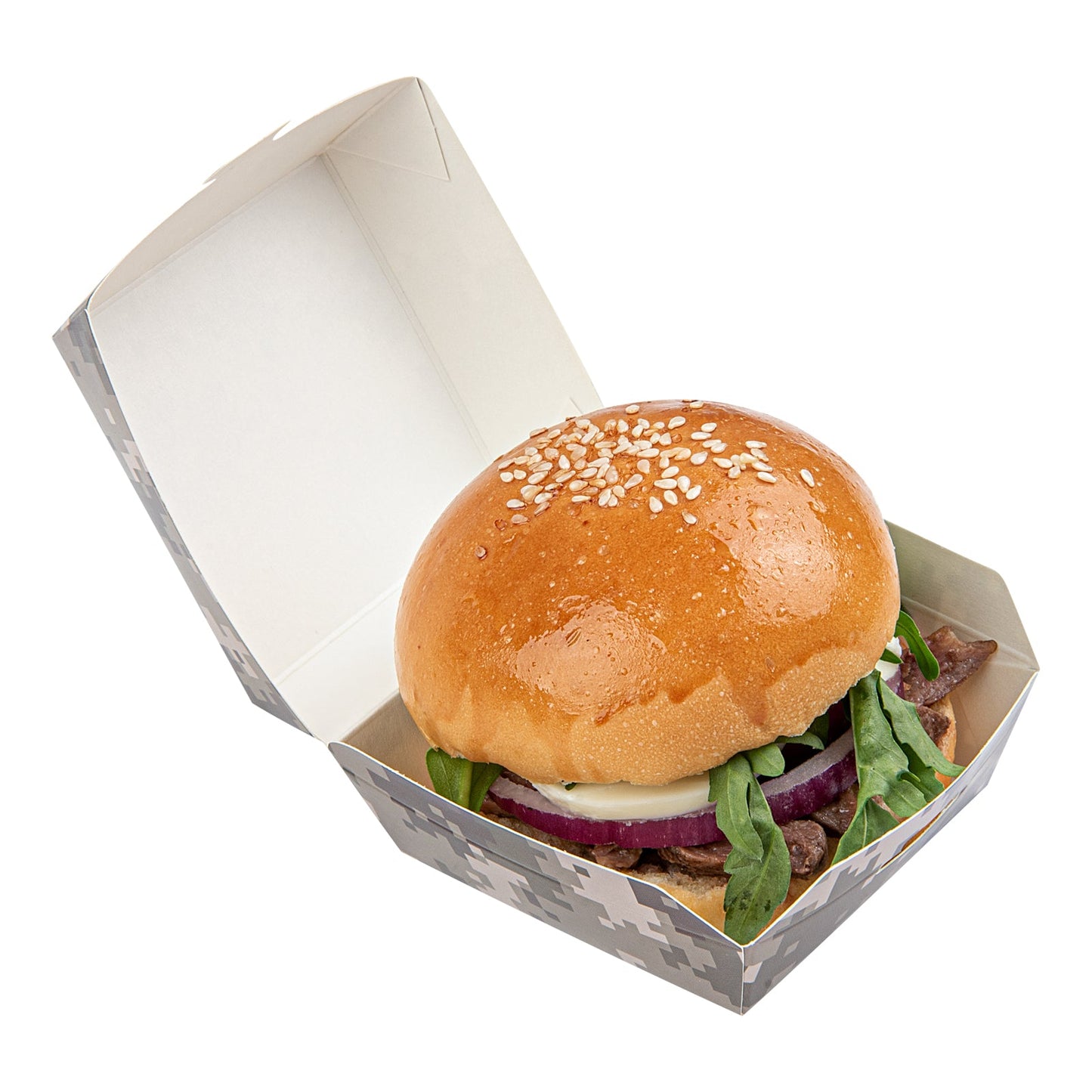 Bio Tek Camouflage Paper Mini Burger Box - 2 3/4" x 2 3/4" x 2" - 100 count box