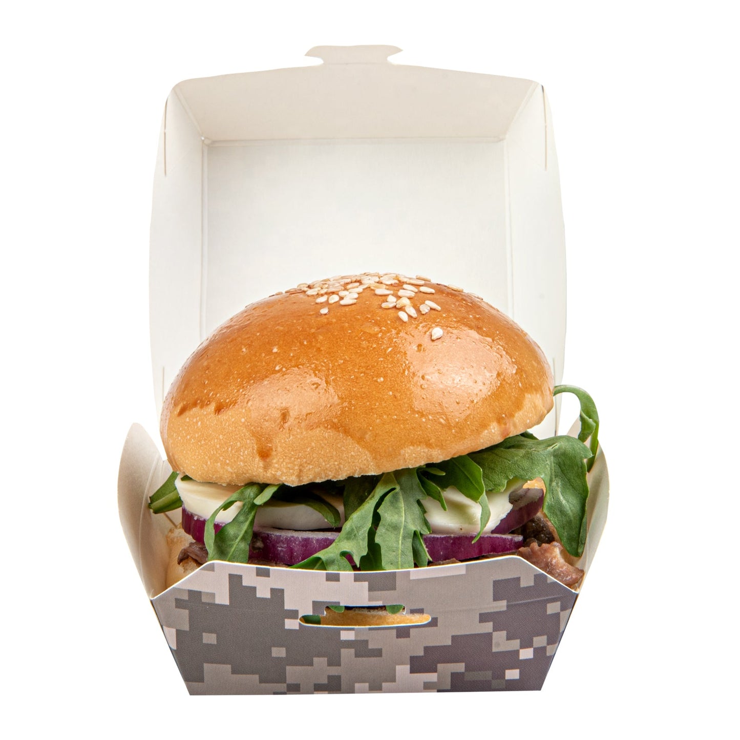 Bio Tek Camouflage Paper Mini Burger Box - 2 3/4" x 2 3/4" x 2" - 100 count box