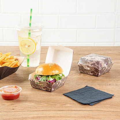Bio Tek Camouflage Paper Mini Burger Box - 2 3/4" x 2 3/4" x 2" - 100 count box