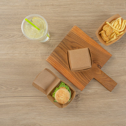 Bio Tek Kraft Paper Mini Burger Box - 2 3/4" x 2 3/4" x 2" - 100 count box