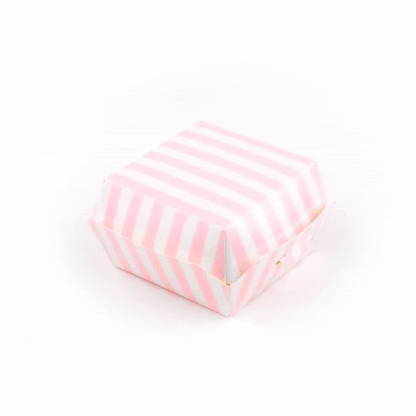 Bio Tek Pink and White Stripe Paper Mini Burger Box - 2 3/4" x 2 3/4" x 2" - 100 count box