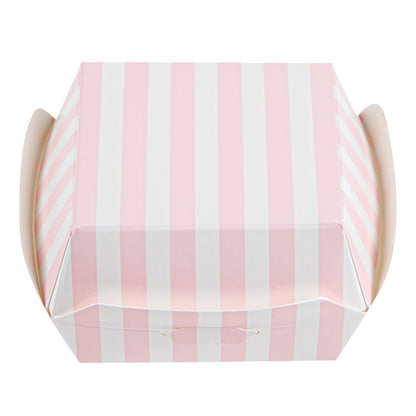 Bio Tek Pink and White Stripe Paper Mini Burger Box - 2 3/4" x 2 3/4" x 2" - 100 count box