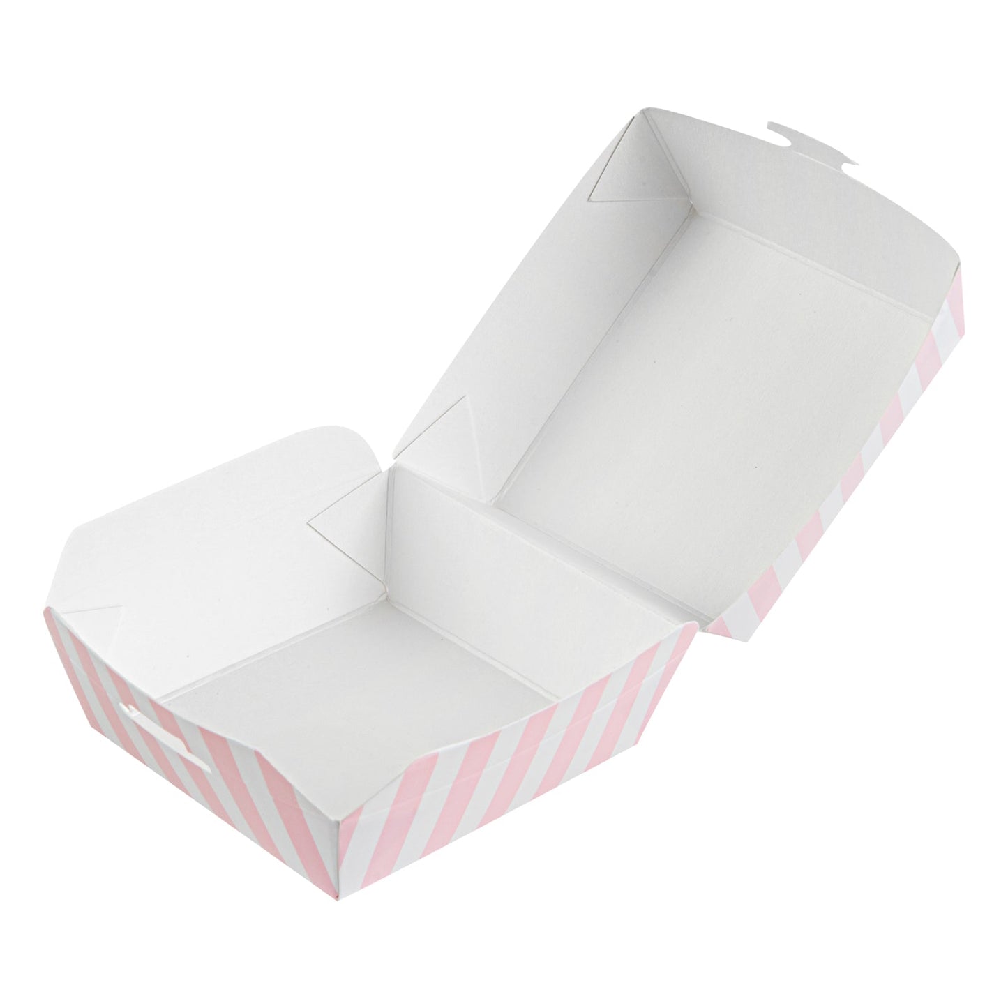 Bio Tek Pink and White Stripe Paper Mini Burger Box - 2 3/4" x 2 3/4" x 2" - 100 count box