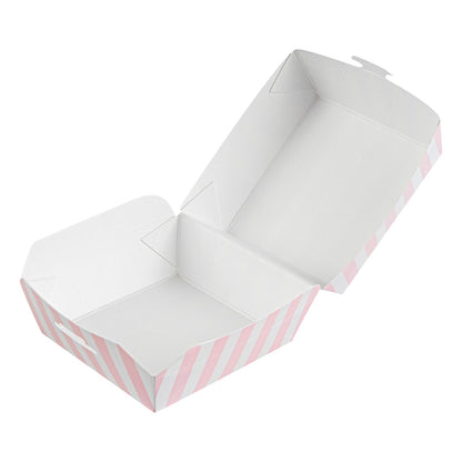 Bio Tek Pink and White Stripe Paper Mini Burger Box - 2 3/4" x 2 3/4" x 2" - 100 count box