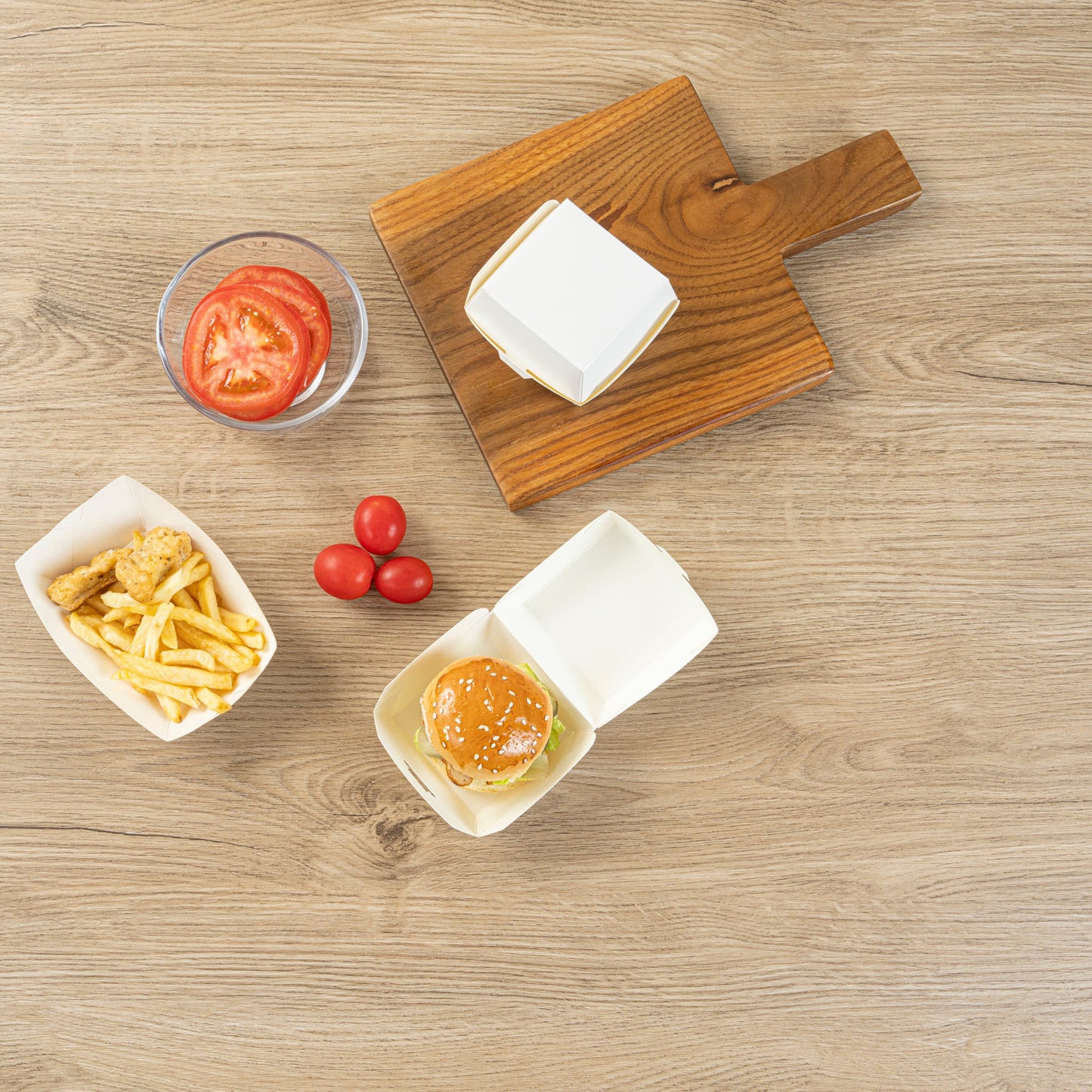 Bio Tek White Paper Mini Burger Box - 2 3/4" x 2 3/4" x 2" - 100 count box