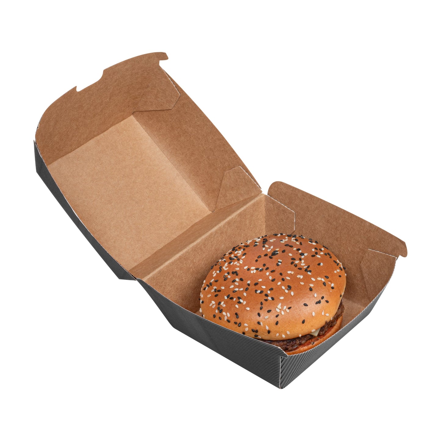 Bio Tek Black Paper Burger Box - Ripple Wall - 4" x 4" x 3 3/4" - 100 count box