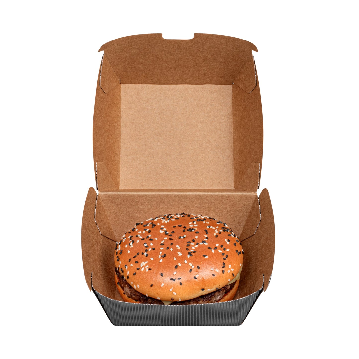 Bio Tek Black Paper Burger Box - Ripple Wall - 4" x 4" x 3 3/4" - 100 count box