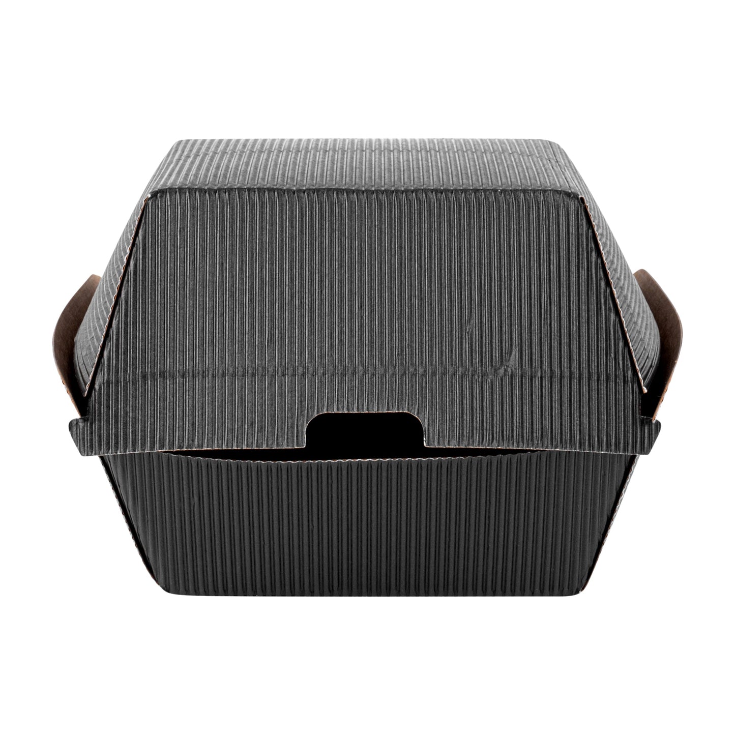 Bio Tek Black Paper Burger Box - Ripple Wall - 4" x 4" x 3 3/4" - 100 count box