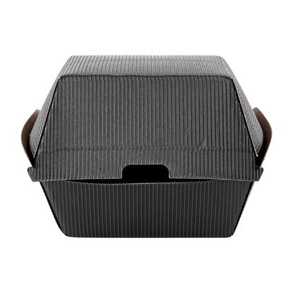 Bio Tek Black Paper Burger Box - Ripple Wall - 4" x 4" x 3 3/4" - 100 count box