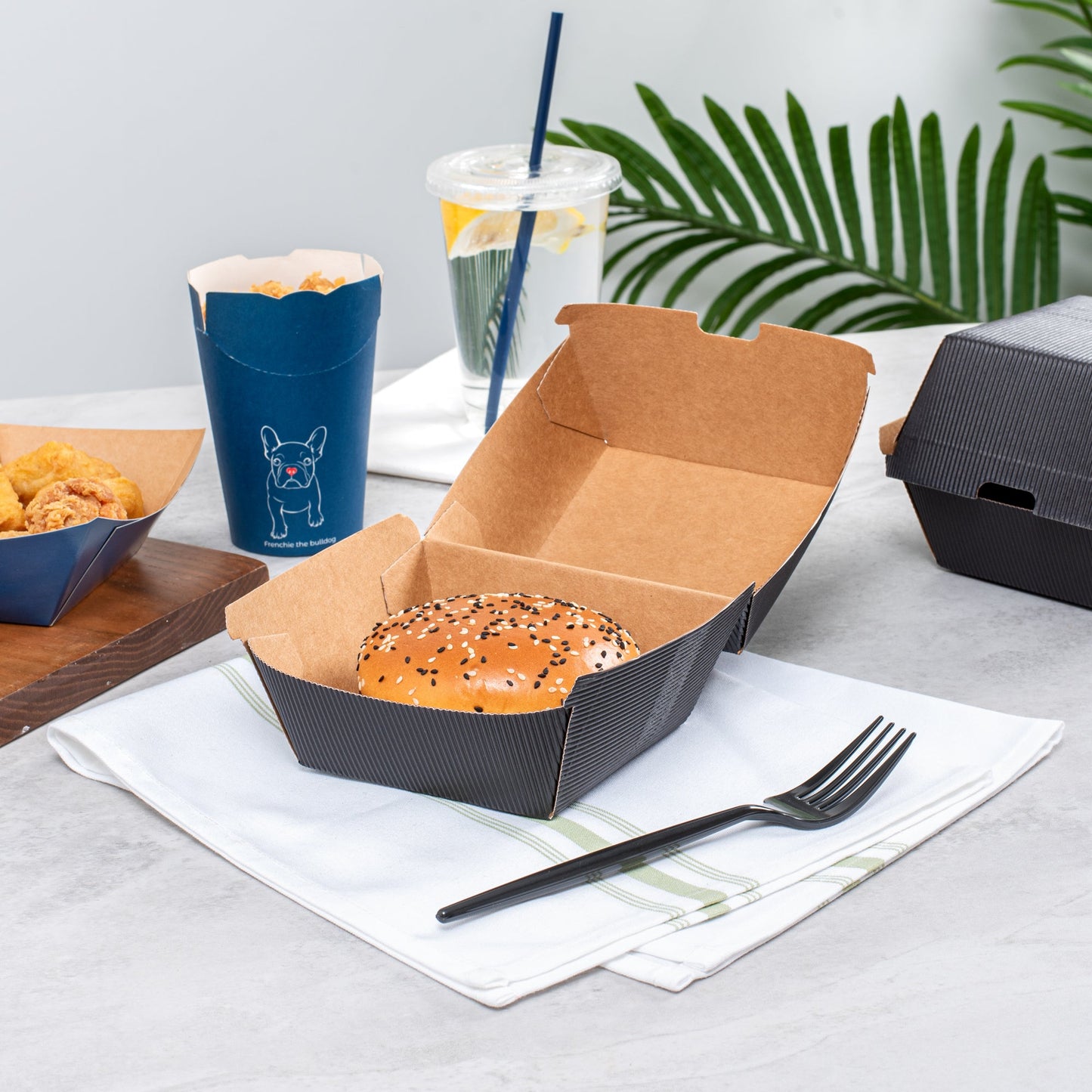 Bio Tek Black Paper Burger Box - Ripple Wall - 4" x 4" x 3 3/4" - 100 count box