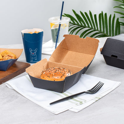 Bio Tek Black Paper Burger Box - Ripple Wall - 4" x 4" x 3 3/4" - 100 count box