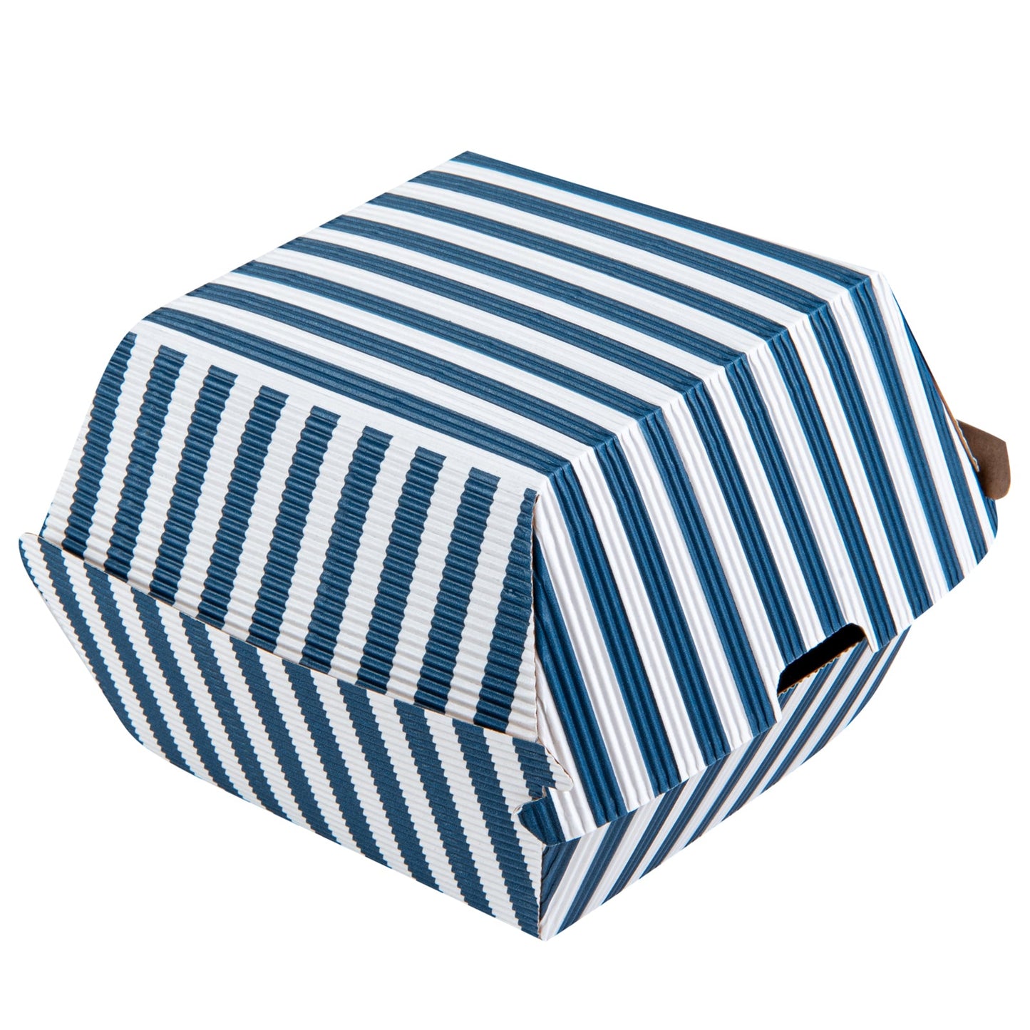 Bio Tek Blue and White Stripe Paper Burger Box - Ripple Wall - 4" x 4" x 3 3/4" - 100 count box