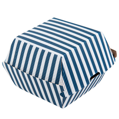 Bio Tek Blue and White Stripe Paper Burger Box - Ripple Wall - 4" x 4" x 3 3/4" - 100 count box
