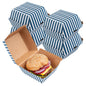 Bio Tek Blue and White Stripe Paper Burger Box - Ripple Wall - 4" x 4" x 3 3/4" - 100 count box