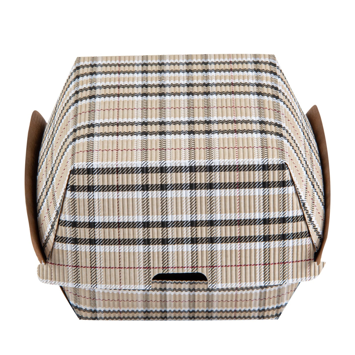 Bio Tek Plaid Paper Burger Box - Ripple Wall - 4" x 4" x 3 3/4" - 100 count box