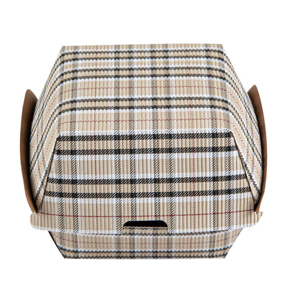 Bio Tek Plaid Paper Burger Box - Ripple Wall - 4" x 4" x 3 3/4" - 100 count box