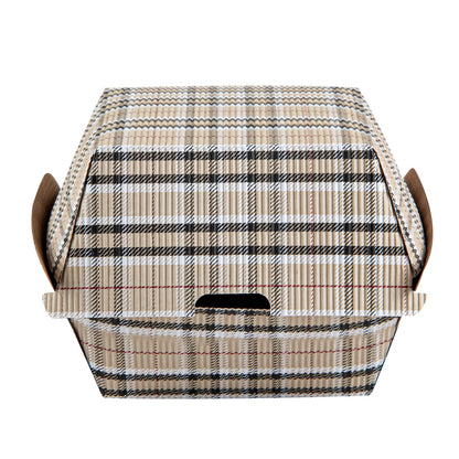 Bio Tek Plaid Paper Burger Box - Ripple Wall - 4" x 4" x 3 3/4" - 100 count box