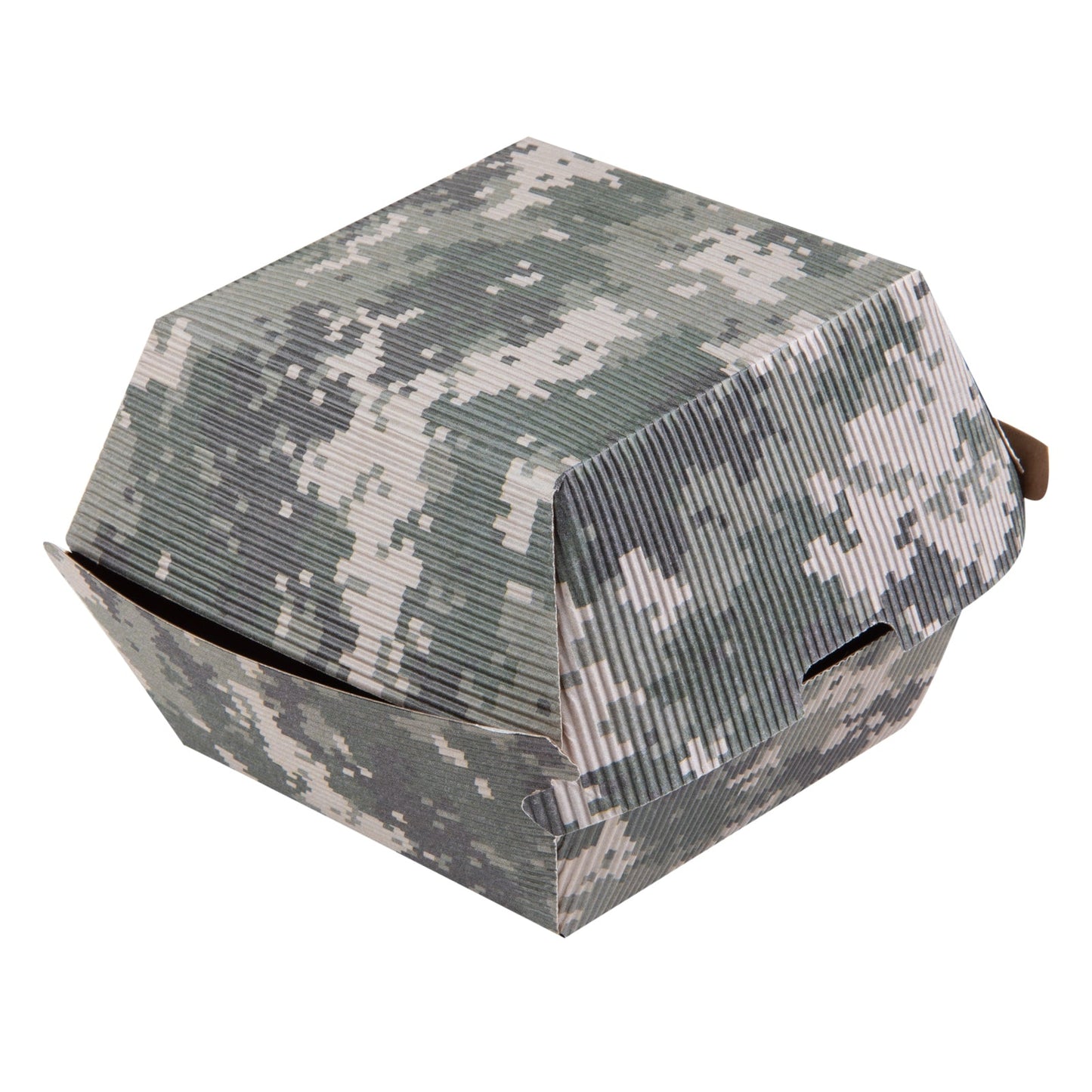 Bio Tek Camouflage Paper Burger Box - Ripple Wall - 4" x 4" x 3 3/4" - 100 count box