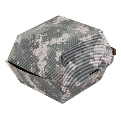 Bio Tek Camouflage Paper Burger Box - Ripple Wall - 4" x 4" x 3 3/4" - 100 count box