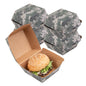 Bio Tek Camouflage Paper Burger Box - Ripple Wall - 4" x 4" x 3 3/4" - 100 count box