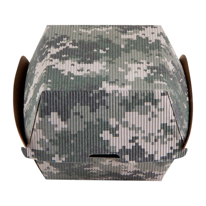 Bio Tek Camouflage Paper Burger Box - Ripple Wall - 4" x 4" x 3 3/4" - 100 count box