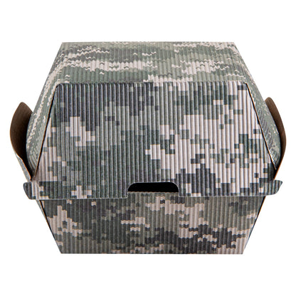 Bio Tek Camouflage Paper Burger Box - Ripple Wall - 4" x 4" x 3 3/4" - 100 count box