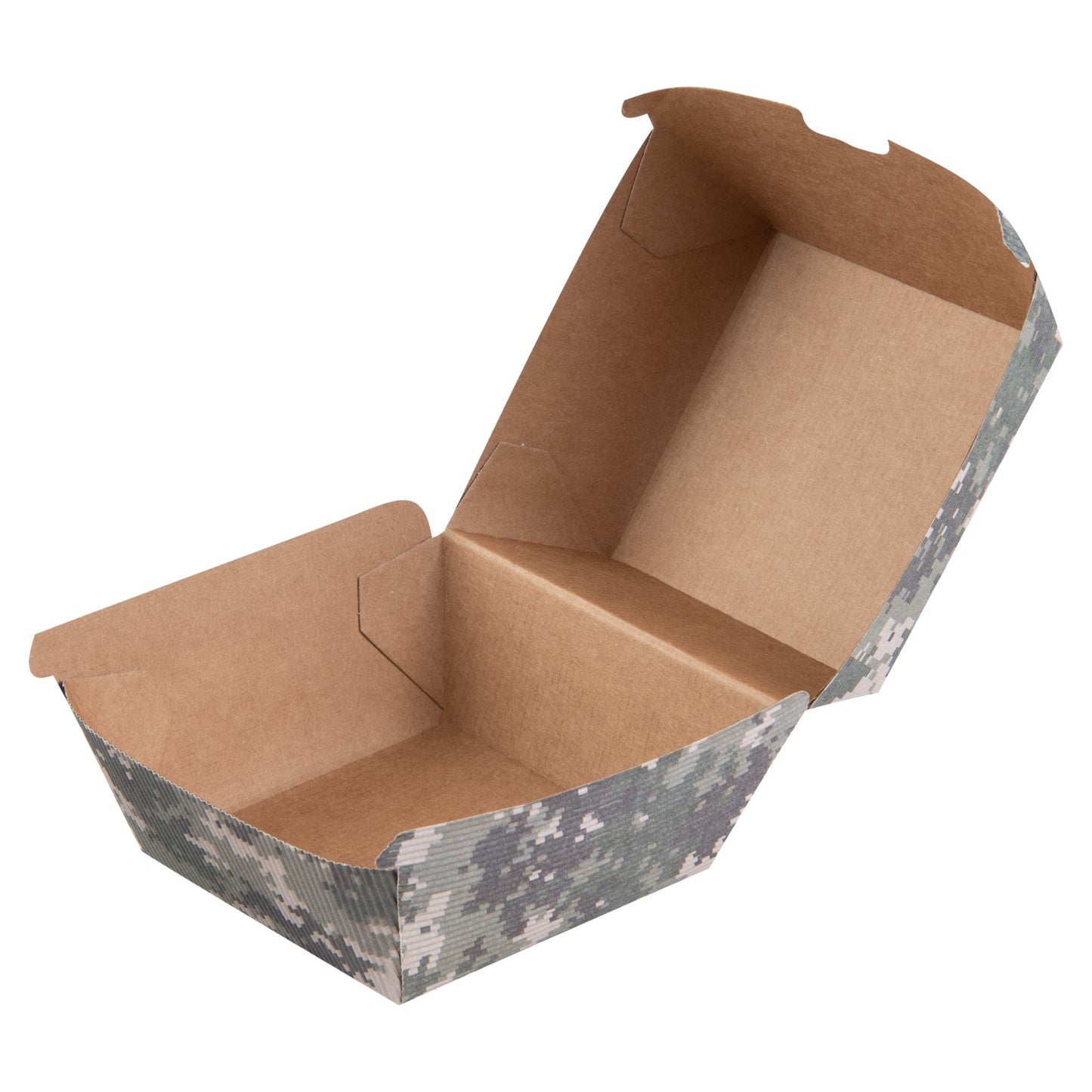 Bio Tek Camouflage Paper Burger Box - Ripple Wall - 4" x 4" x 3 3/4" - 100 count box