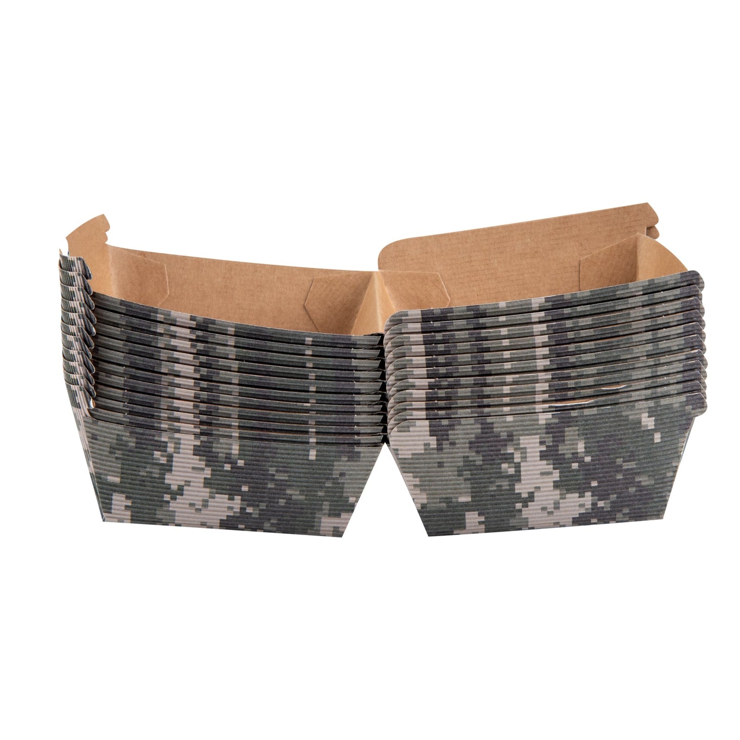 Bio Tek Camouflage Paper Burger Box - Ripple Wall - 4" x 4" x 3 3/4" - 100 count box