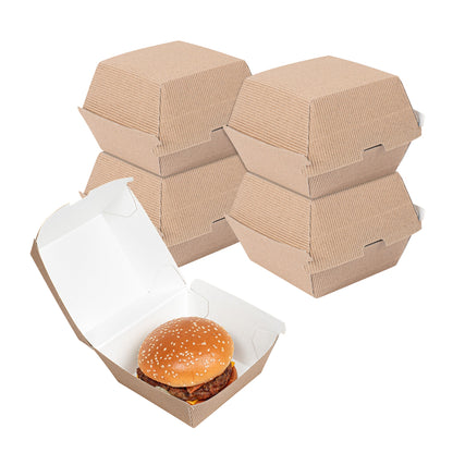 Bio Tek Kraft Paper Burger Box - Ripple Wall - 4" x 4" x 3 3/4" - 100 count box