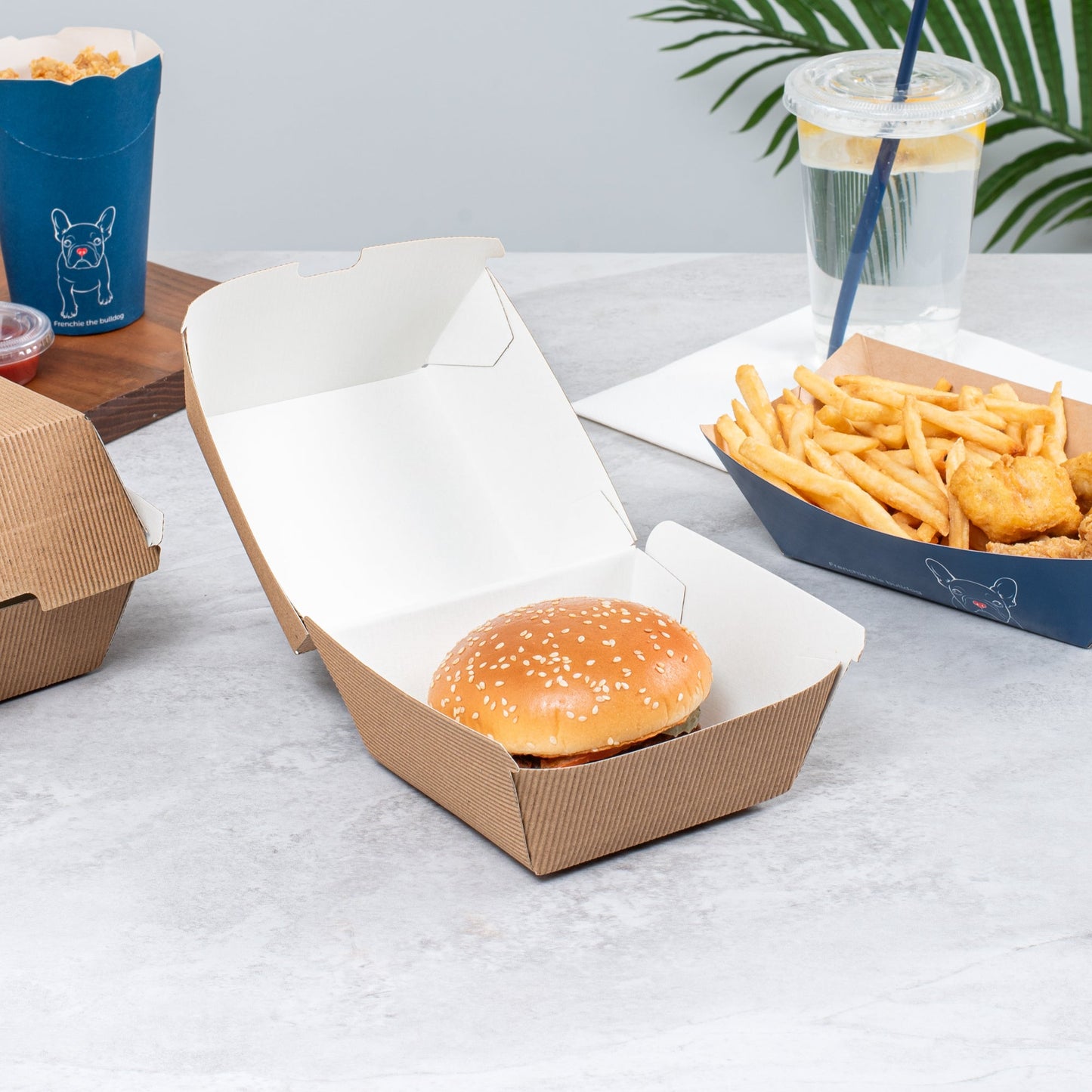 Bio Tek Kraft Paper Burger Box - Ripple Wall - 4" x 4" x 3 3/4" - 100 count box