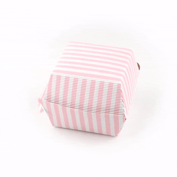 Bio Tek Pink and White Stripe Paper Burger Box - Ripple Wall - 4" x 4" x 3 3/4" - 100 count box