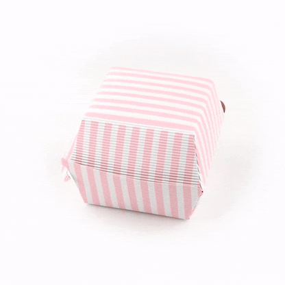 Bio Tek Pink and White Stripe Paper Burger Box - Ripple Wall - 4" x 4" x 3 3/4" - 100 count box