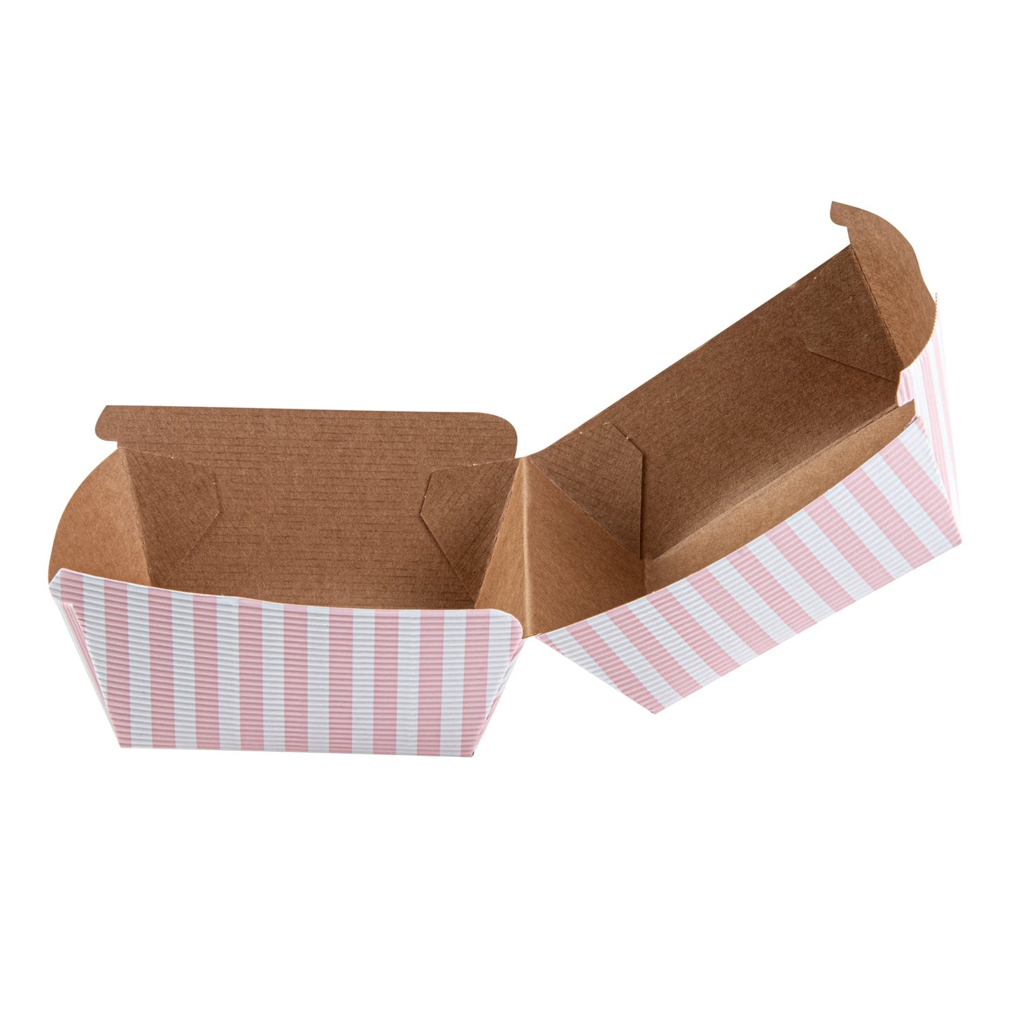Bio Tek Pink and White Stripe Paper Burger Box - Ripple Wall - 4" x 4" x 3 3/4" - 100 count box