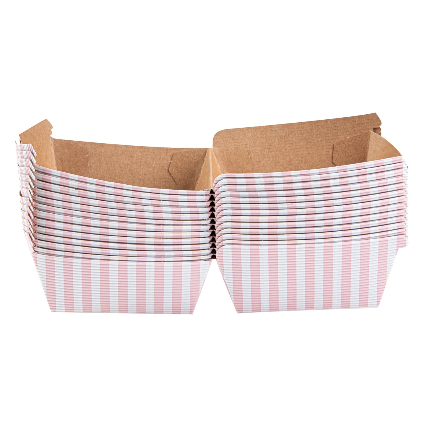 Bio Tek Pink and White Stripe Paper Burger Box - Ripple Wall - 4" x 4" x 3 3/4" - 100 count box