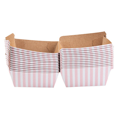 Bio Tek Pink and White Stripe Paper Burger Box - Ripple Wall - 4" x 4" x 3 3/4" - 100 count box