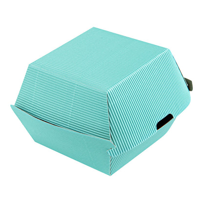 Bio Tek Turquoise Paper Burger Box - Ripple Wall - 4" x 4" x 3 3/4" - 100 count box
