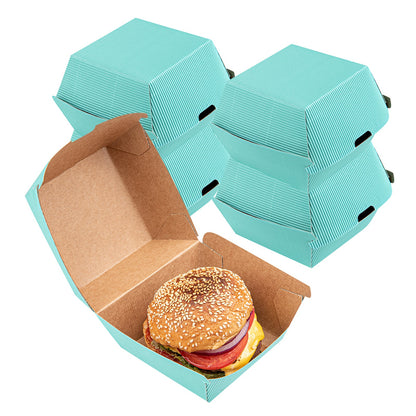 Bio Tek Turquoise Paper Burger Box - Ripple Wall - 4" x 4" x 3 3/4" - 100 count box