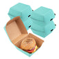 Bio Tek Turquoise Paper Burger Box - Ripple Wall - 4" x 4" x 3 3/4" - 100 count box