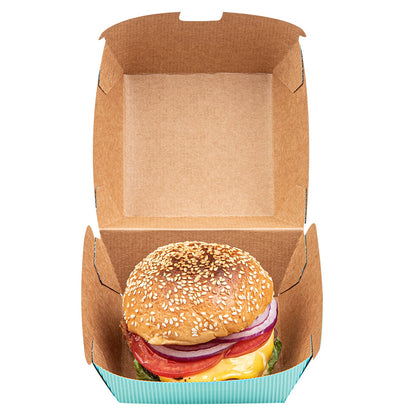 Bio Tek Turquoise Paper Burger Box - Ripple Wall - 4" x 4" x 3 3/4" - 100 count box