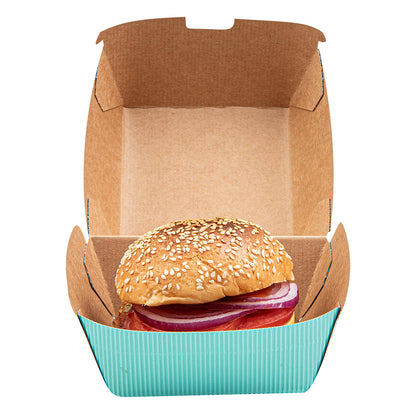 Bio Tek Turquoise Paper Burger Box - Ripple Wall - 4" x 4" x 3 3/4" - 100 count box
