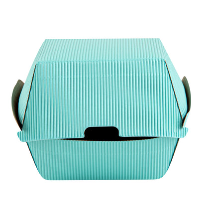 Bio Tek Turquoise Paper Burger Box - Ripple Wall - 4" x 4" x 3 3/4" - 100 count box