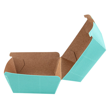 Bio Tek Turquoise Paper Burger Box - Ripple Wall - 4" x 4" x 3 3/4" - 100 count box