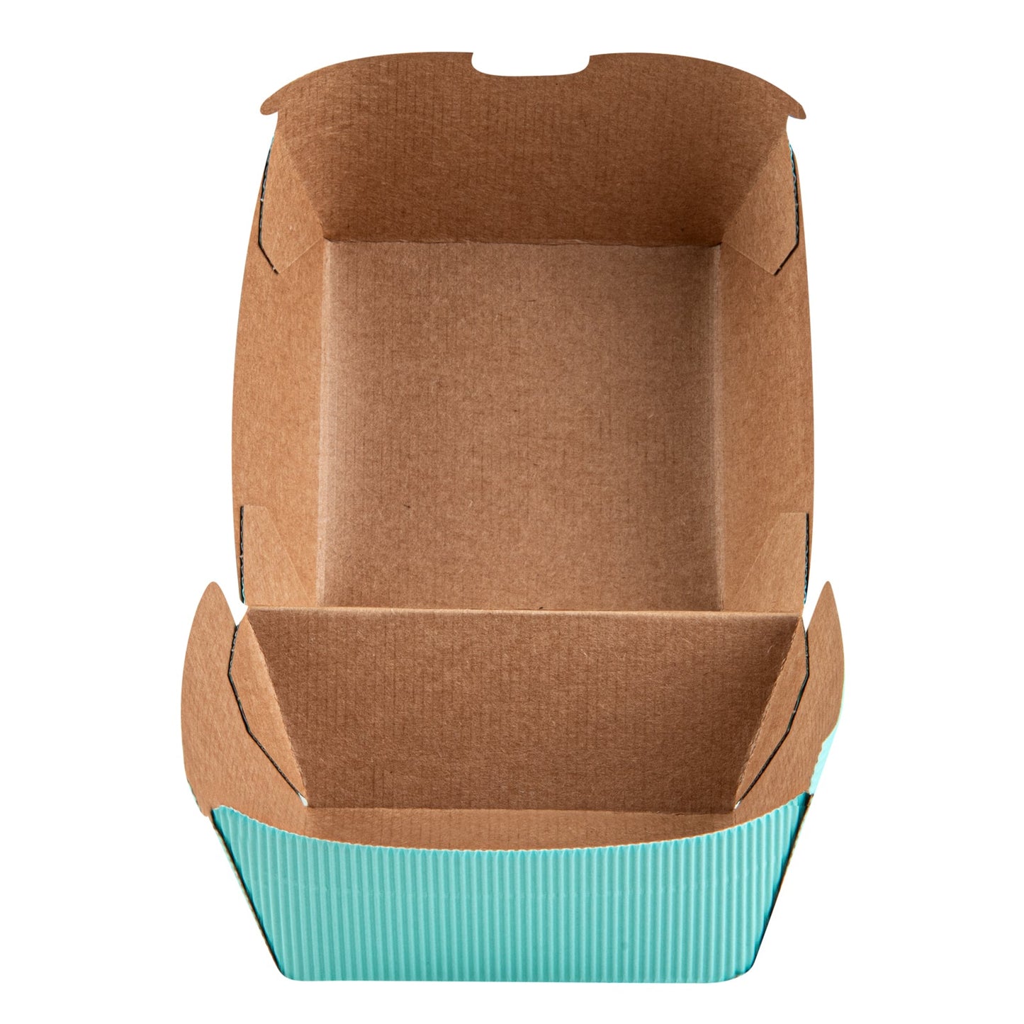 Bio Tek Turquoise Paper Burger Box - Ripple Wall - 4" x 4" x 3 3/4" - 100 count box