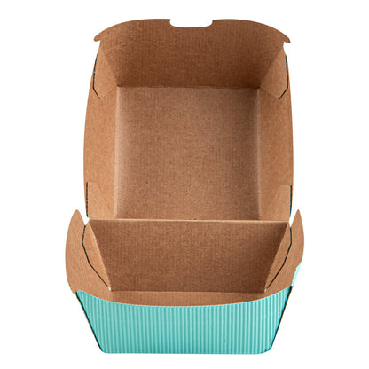 Bio Tek Turquoise Paper Burger Box - Ripple Wall - 4" x 4" x 3 3/4" - 100 count box