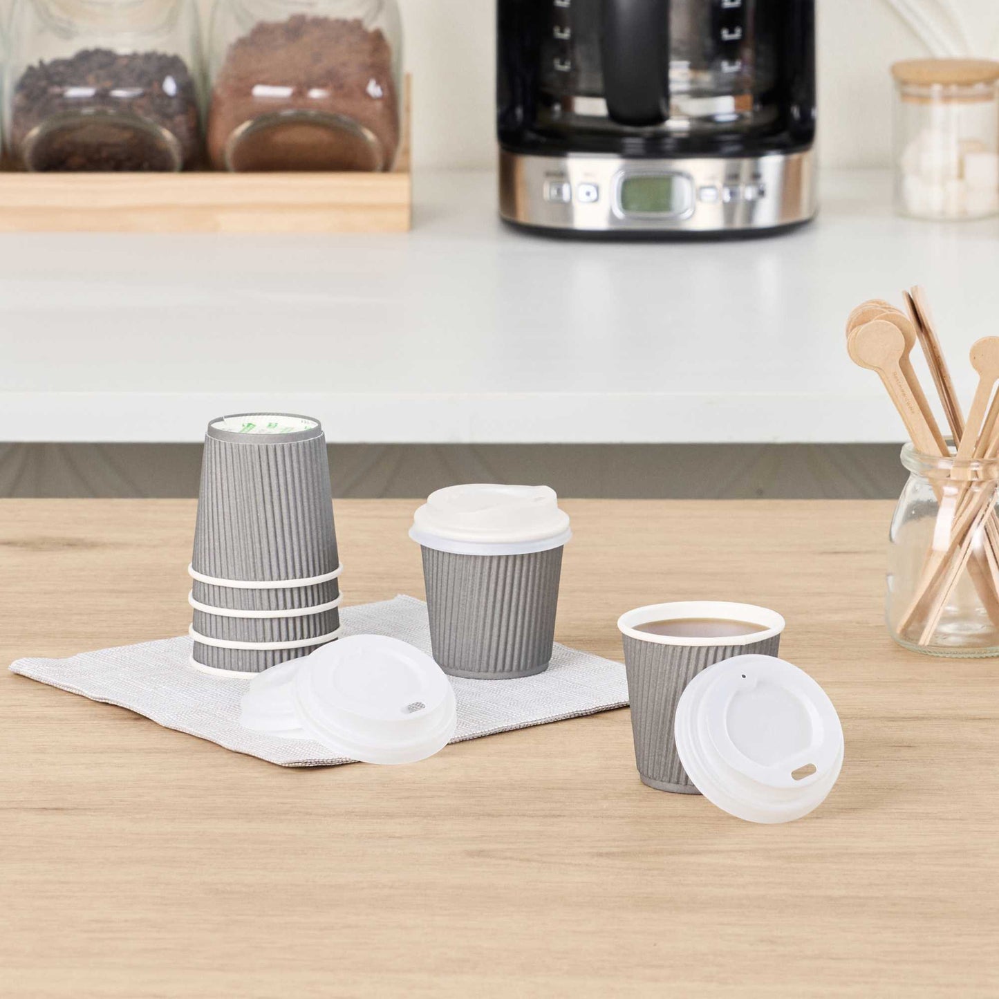 Basic Nature White PLA Plastic Coffee Cup Lid - Fits 4 oz, Compostable - 2 1/2" x 2 1/2" x 1/2" - 50 count box
