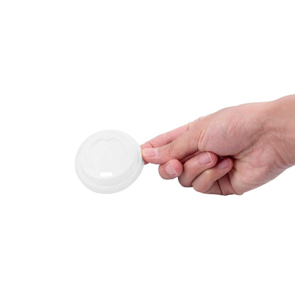 Basic Nature White PLA Plastic Coffee Cup Lid - Fits 4 oz, Compostable - 2 1/2" x 2 1/2" x 1/2" - 50 count box