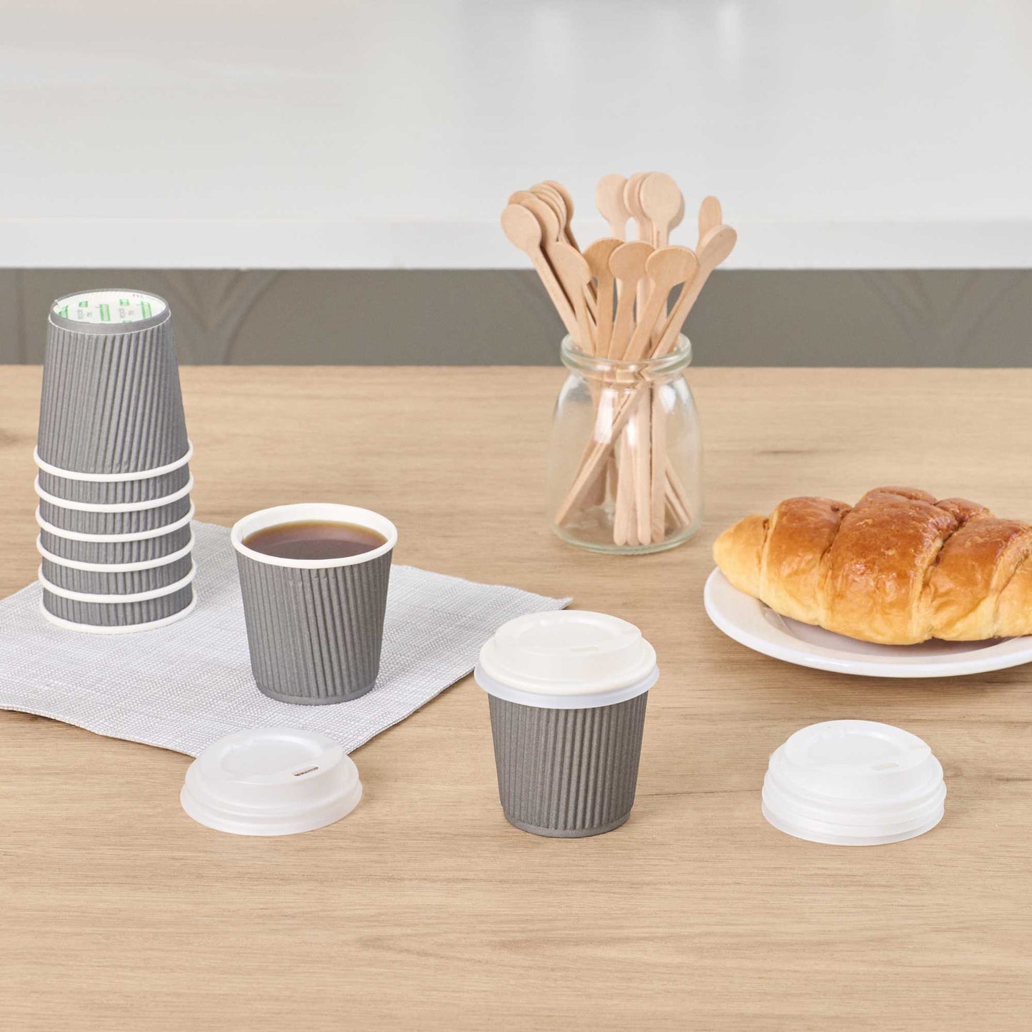 Basic Nature White PLA Plastic Coffee Cup Lid - Fits 4 oz, Compostable - 2 1/2" x 2 1/2" x 1/2" - 50 count box