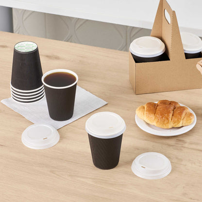 Basic Nature White PLA Plastic Coffee Cup Lid - Fits 8, 12, 16 and 20 oz, Compostable - 50 count box