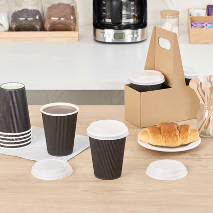 Basic Nature White PLA Plastic Coffee Cup Lid - Fits 8, 12, 16 and 20 oz, Compostable - 500 count box