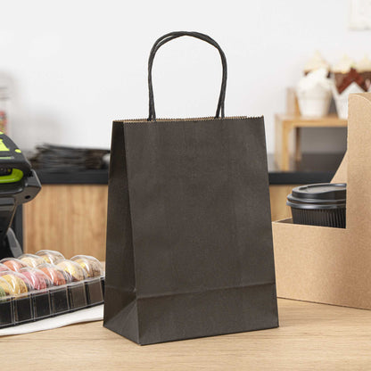 Saving Nature Black Paper Small Retail Bag - with Handles - 6" x 3 1/4" x 8 1/4" - 100 count box